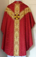 Red Gothic Chasuble traditional, silk damask GL004